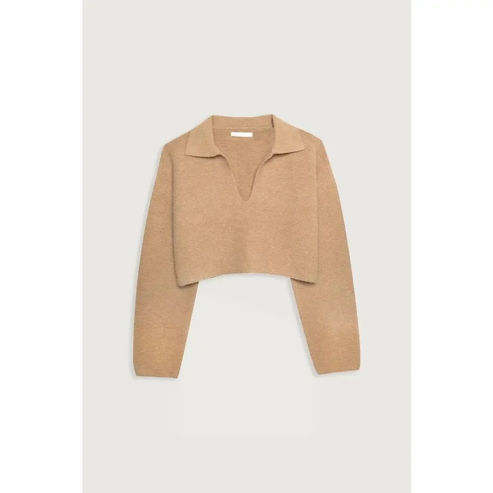 OAK + FORT Collared V Neck Cropped Sweater - Picture 3 of 7